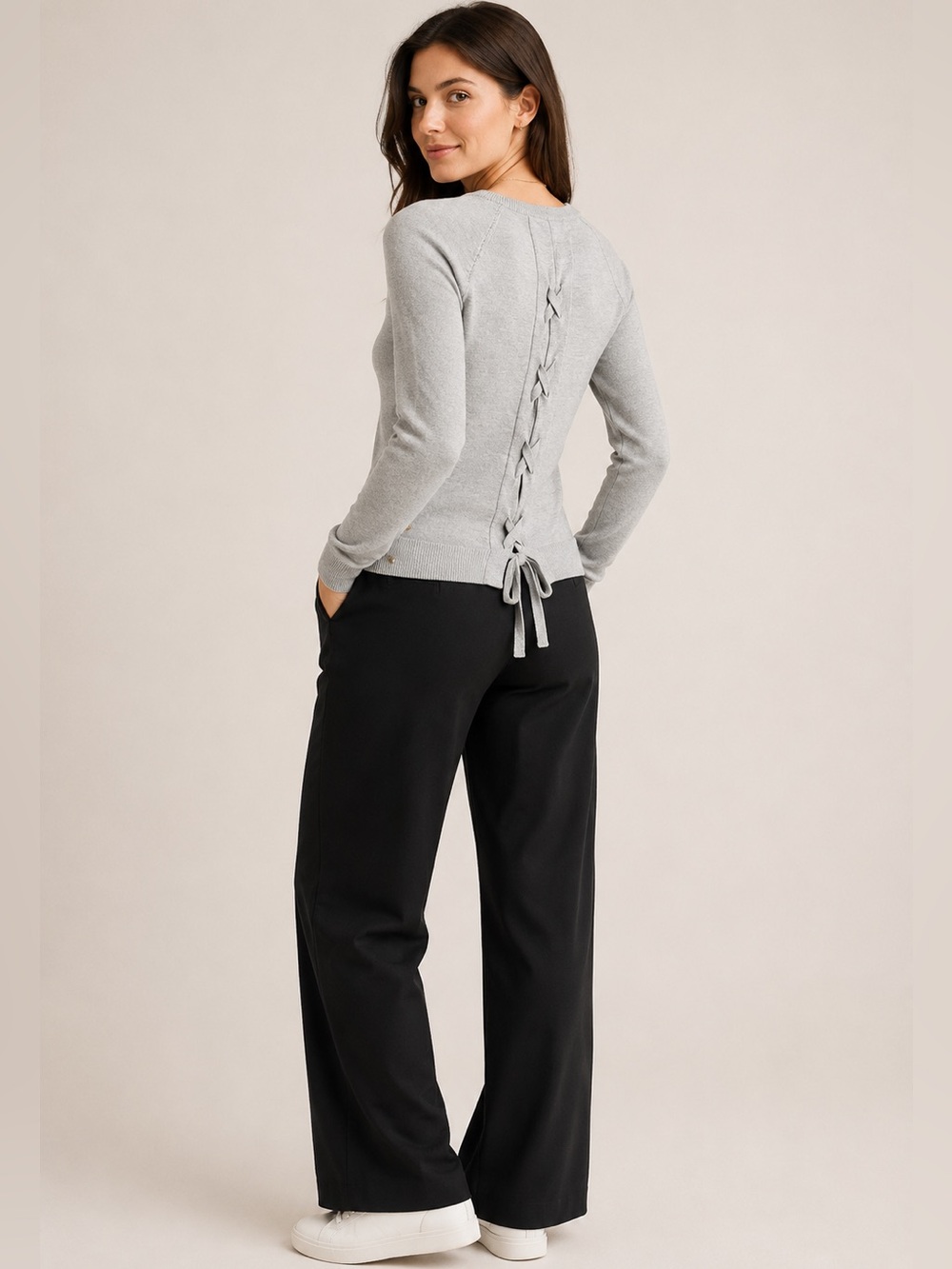Lululemon Tied To You Wool Sweater Size 4 Heathered Starlight Tie Back Pullover